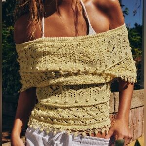 Zara Yellow Off-Shoulder Knit Top